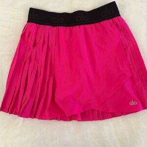 ALO Yoga Bright Pink Pleated Wrap Skirt with Black Waistband